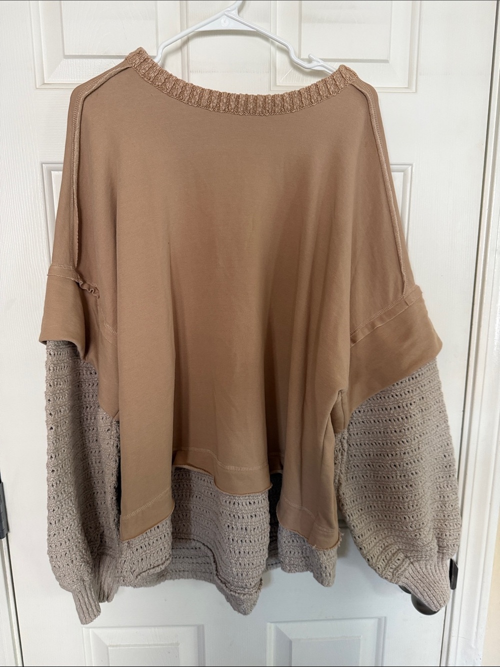 FreePeople We The Free Holly Twofer Pullover Sweater Semolina  Oversize Crochet